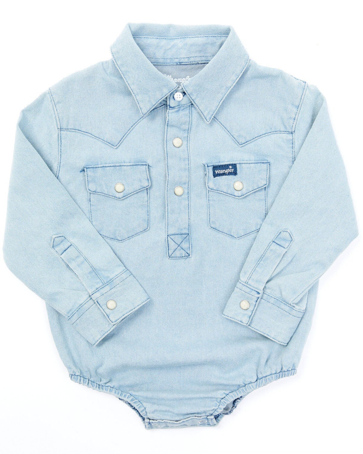 Wrangler Infant Boys' Long Sleeve Collared Onesie, Blue, hi-res