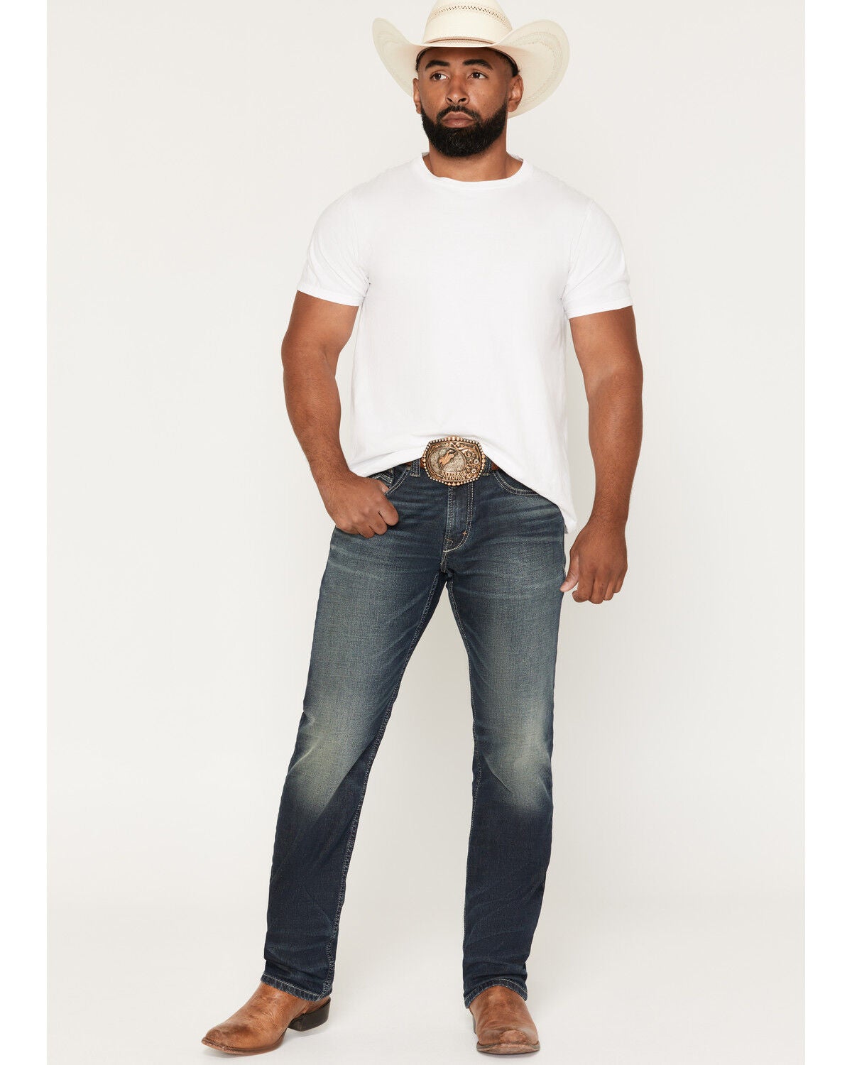 Moonshine Spirit&reg;&nbsp;Men's Duster Wash Decker Slim Straight Stretch Denim Jeans, Dark Wash, hi-res