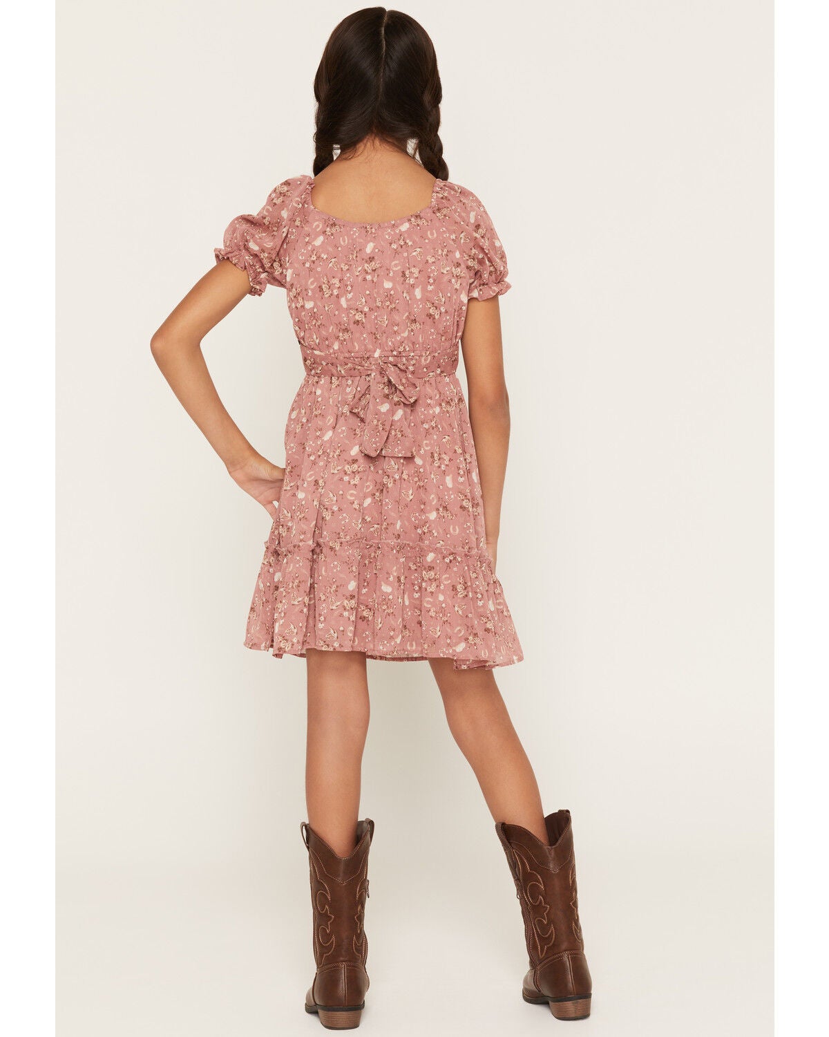 Image #4 - Ash & Violet Girls' Western Floral Print Dress, Pink, hi-res