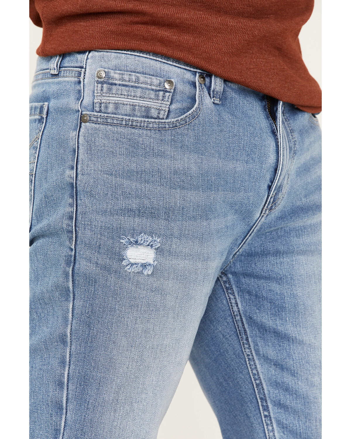 Image #2 - Brothers and Sons Men's Arizona Light Wash Distressed Stretch Slim Straight Jeans, Light Wash, hi-res