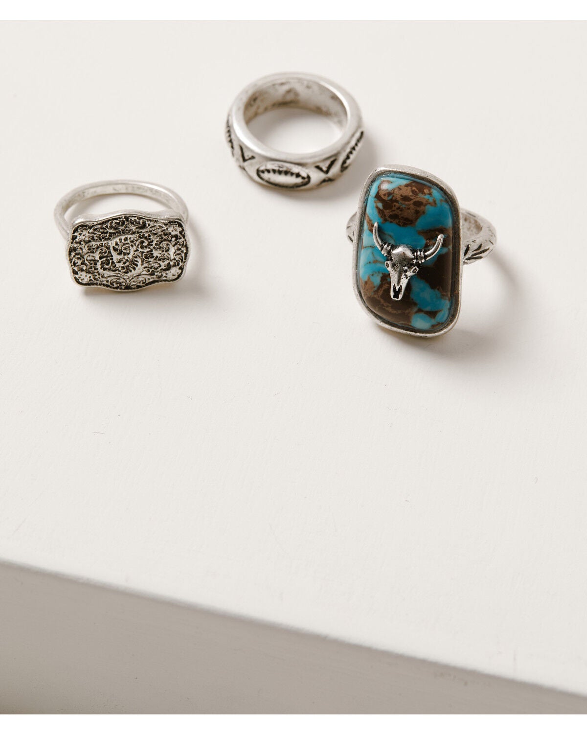 Idyllwind Women's Steer Head Ring Set - 3 Piece, Silver, hi-res