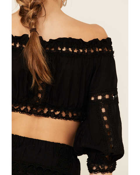 Image #5 - Revel Women's Cropped Off Shoulder Crochet Top, Black, hi-res