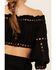 Revel Women's Black Cropped Off Shoulder Crochet Top, Black, hi-res
