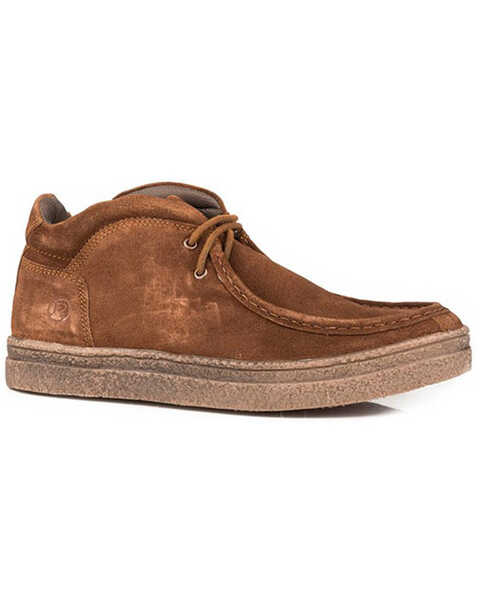 Image #1 - Roper Men's Ryder Embossed TPR Crepe Lace-Up Casual Chukka Shoes - Moc Toe , Brown, hi-res