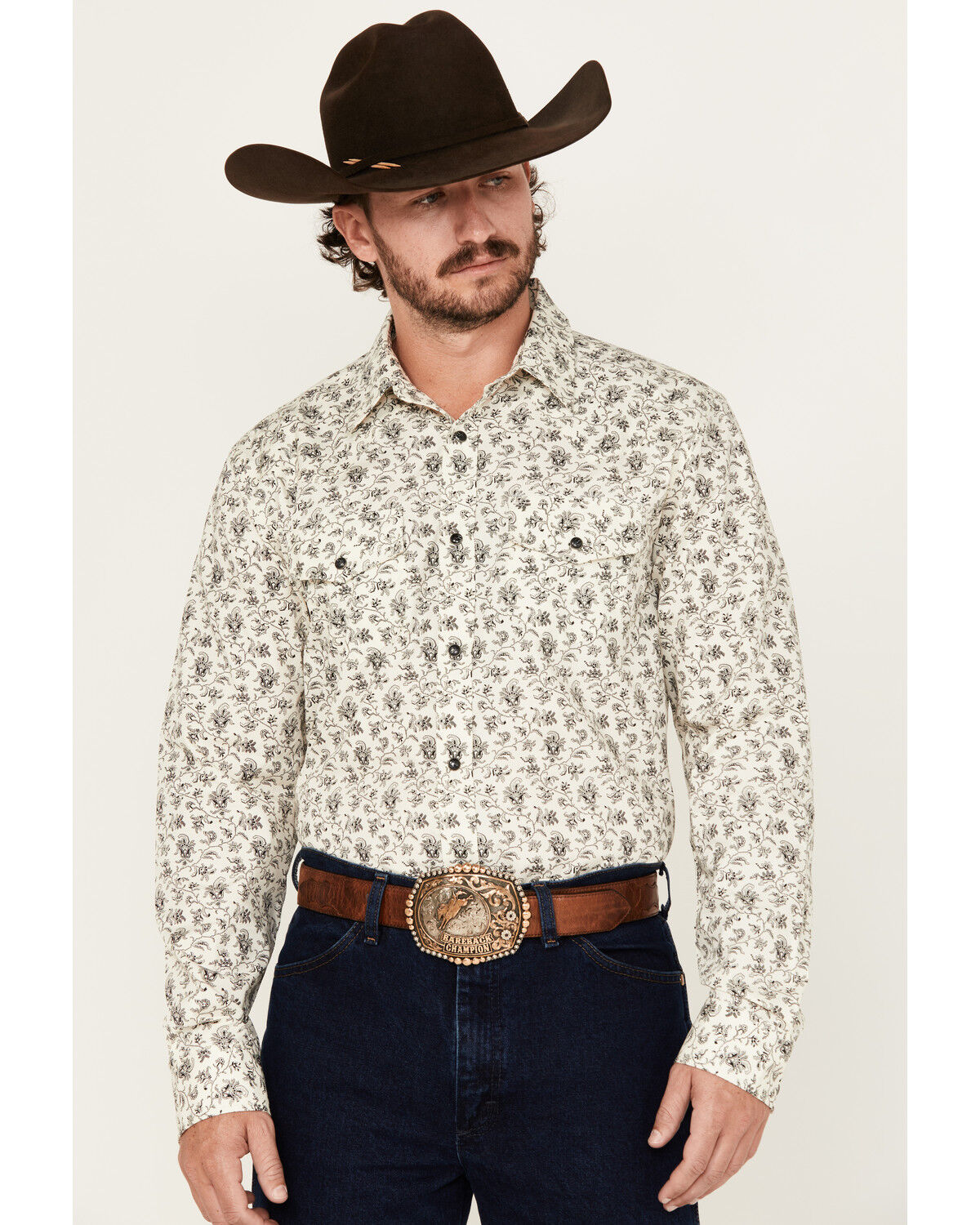 Image #1 - Gibson Trading Co Men's Flower Power Floral Print Long Sleeve Snap Western Shirt, Cream, hi-res