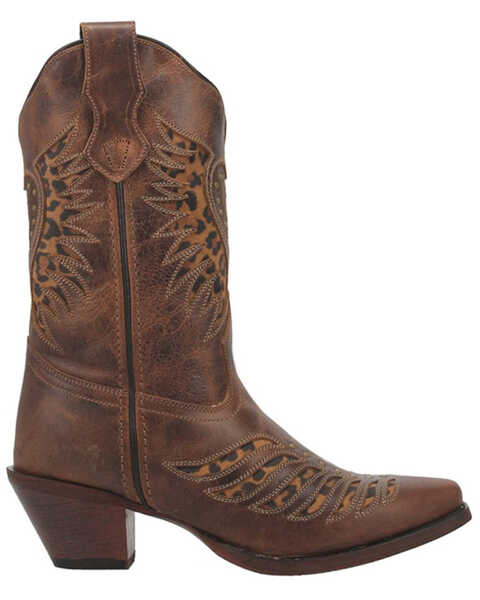Image #2 - Laredo Women's Stella Leopard Print Inlay Studded Western Boots - Snip Toe, Brown, hi-res