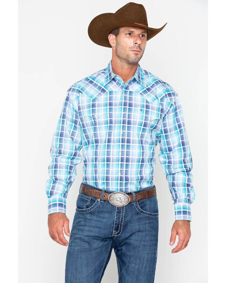 Stetson Men's Plaid Snap Long Sleeve Western Shirt , Blue, hi-res