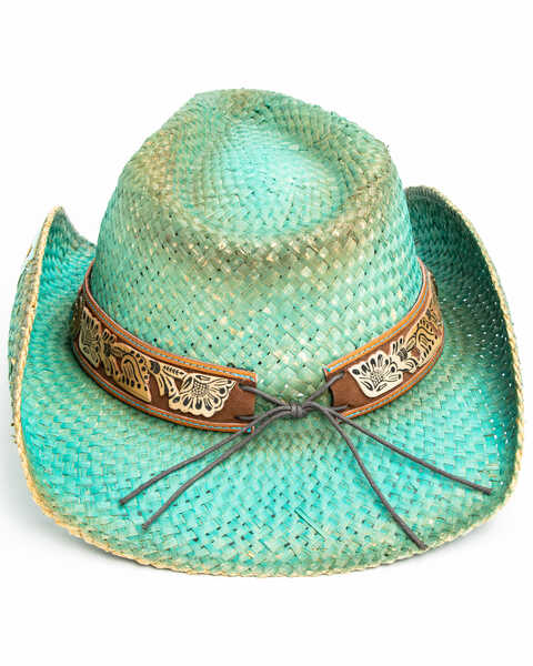 Image #5 - Shyanne Women's Cactus Flower Straw Cowboy Hat , Blue, hi-res