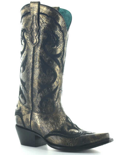 Corral Women's Embroidered Metallic Western Boots - Snip Toe, Gold, hi-res