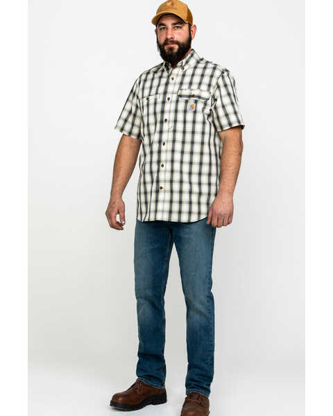 Carhartt Men's Plaid Print Rugged Flex Rigby Short Sleeve Work Shirt , Grey, hi-res
