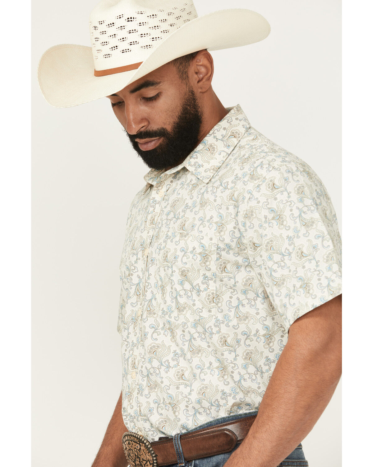 Image #2 - Gibson Trading Co Men's Groovey Floral Print Short Sleeve Button-Down Western Shirt, Ivory, hi-res