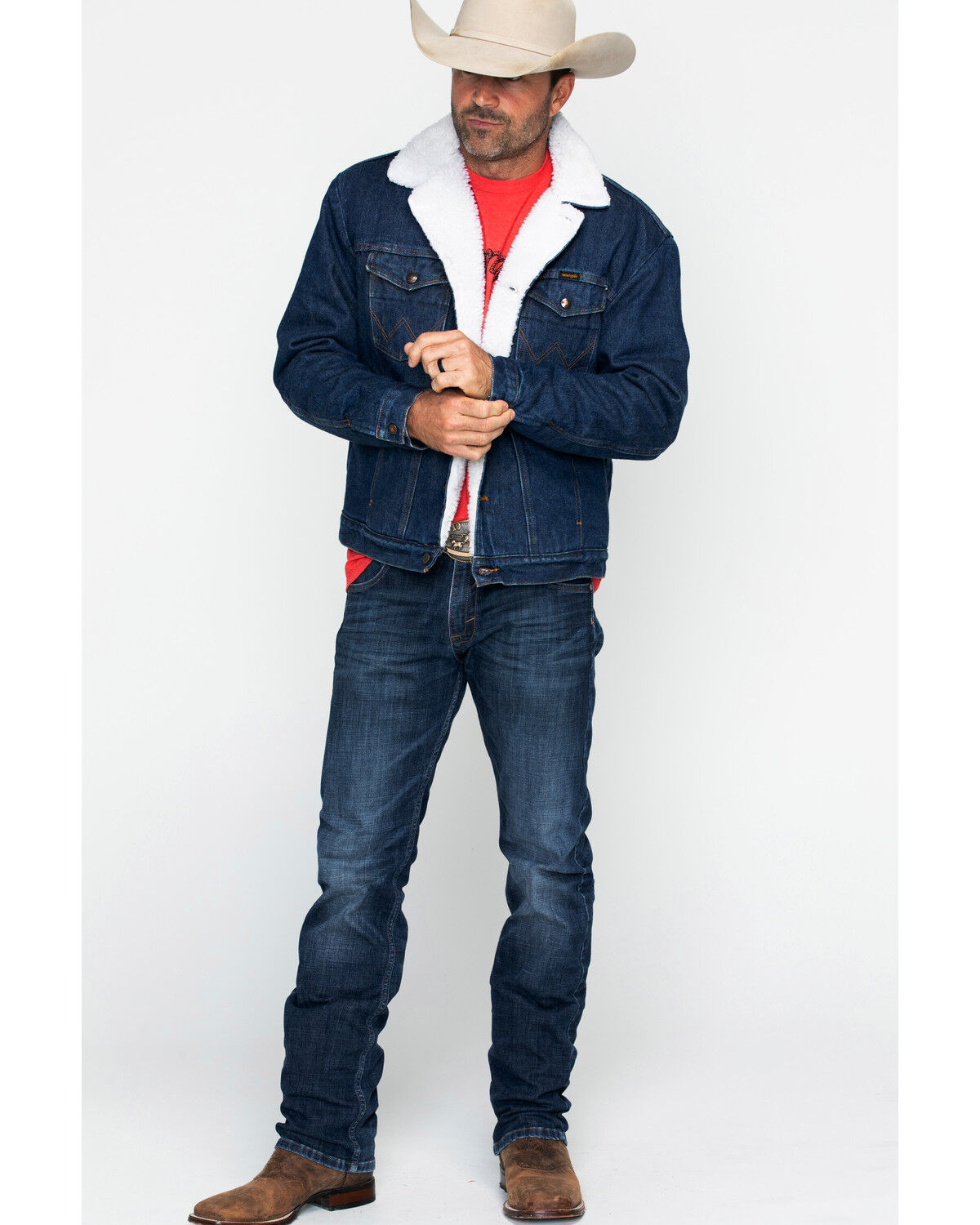 Image #6 - Wrangler Men's Sherpa Lined Denim Jacket, Denim, hi-res