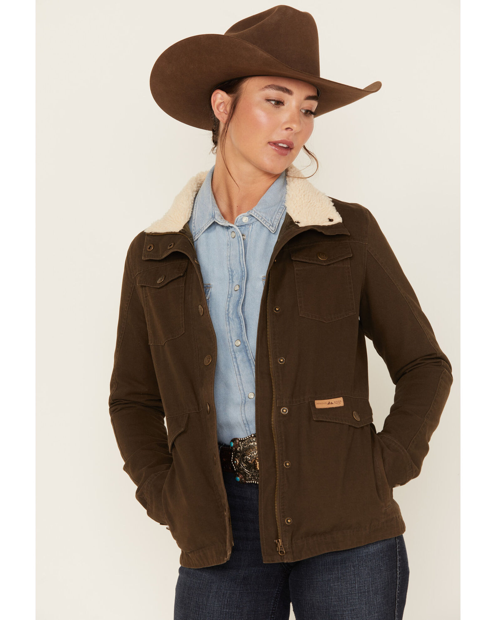 Powder River Outfitters Women s Sherpa Lined Neck Denim Military