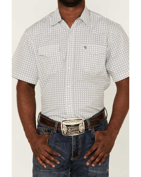 Image #3 - Rodeo Clothing Men's Diamond Geo Print Short Sleeve Snap Western Shirt , White, hi-res