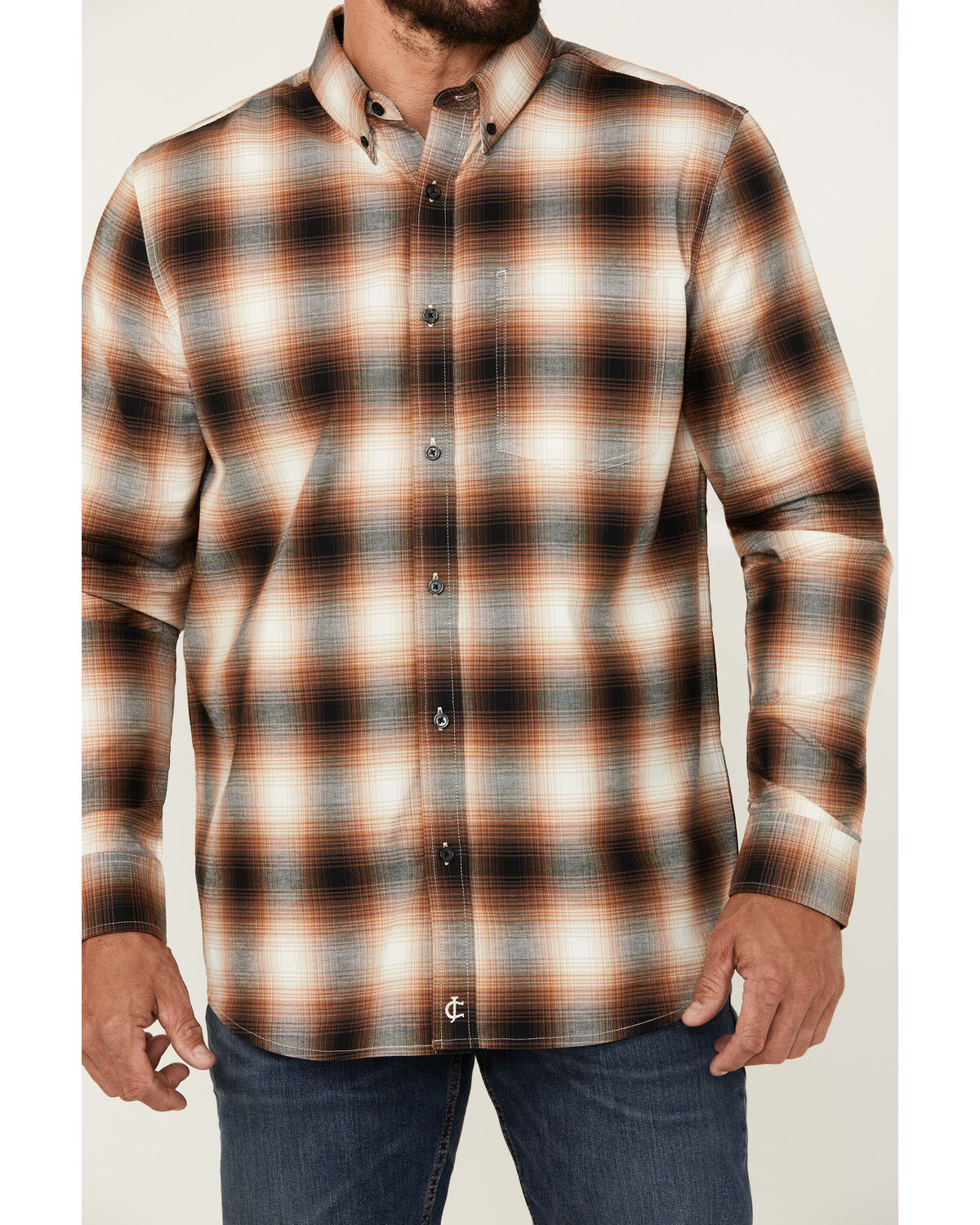 Image #3 - Cody James Men's Hombre Plaid Print Long Sleeve Button-Down Stretch Western Shirt, Tan, hi-res