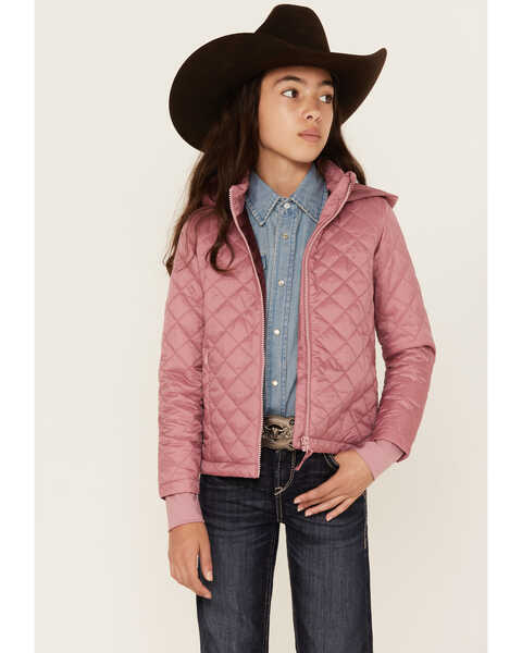 Image #1 - Shyanne Girls' Diamond Hooded Puffer Jacket, Pink, hi-res