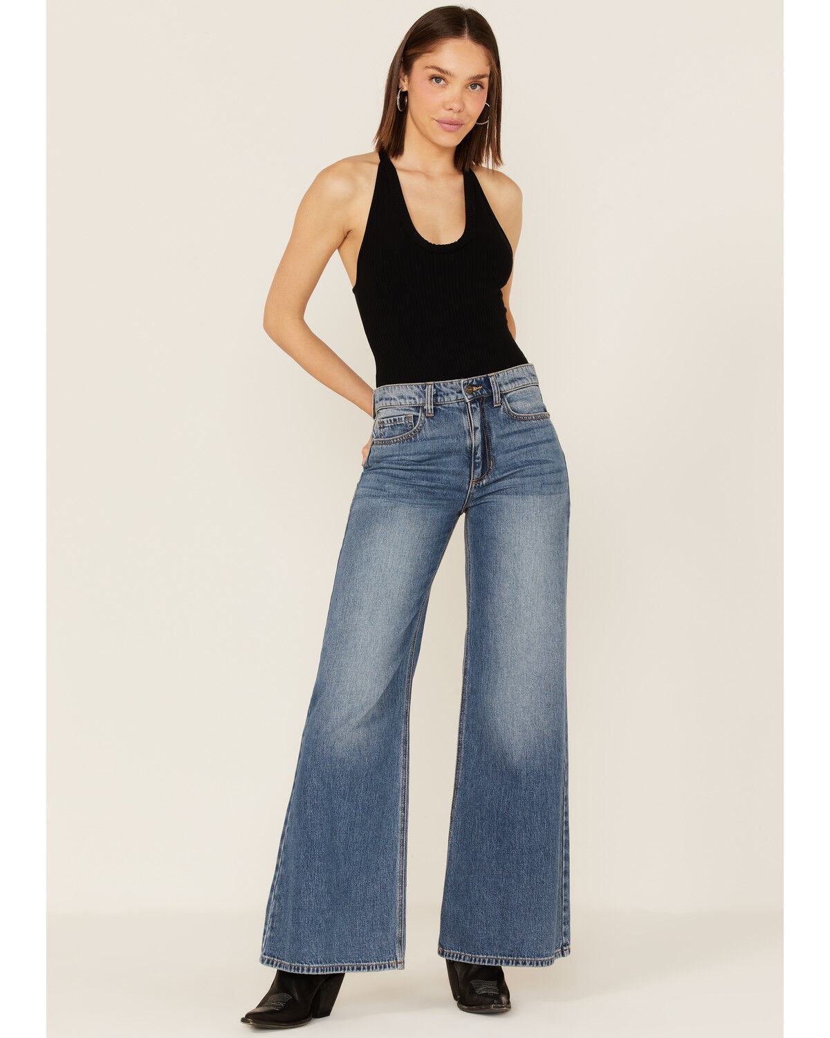 Image #1 - Sneak Peek Women's Light Wash High Rise Vintage Wide Leg Jeans, Blue, hi-res