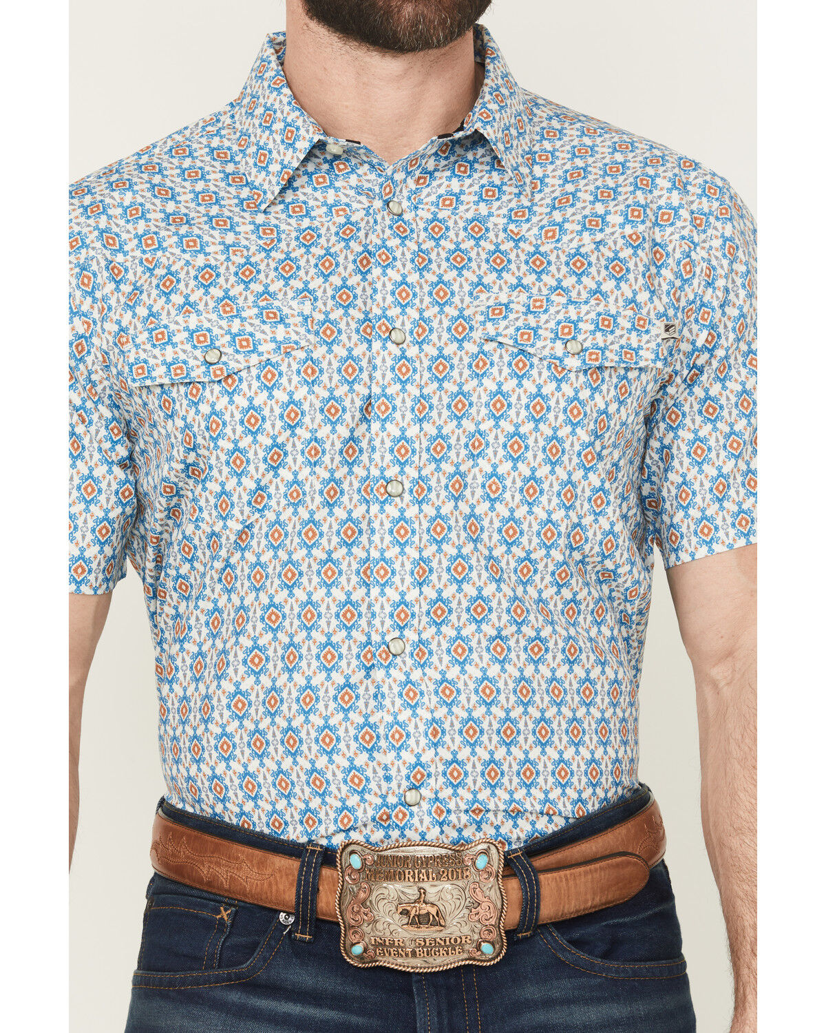Image #3 - RANK 45® Men's Lozy Medallion Print Short Sleeve Snap Performance Western Shirt, White, hi-res