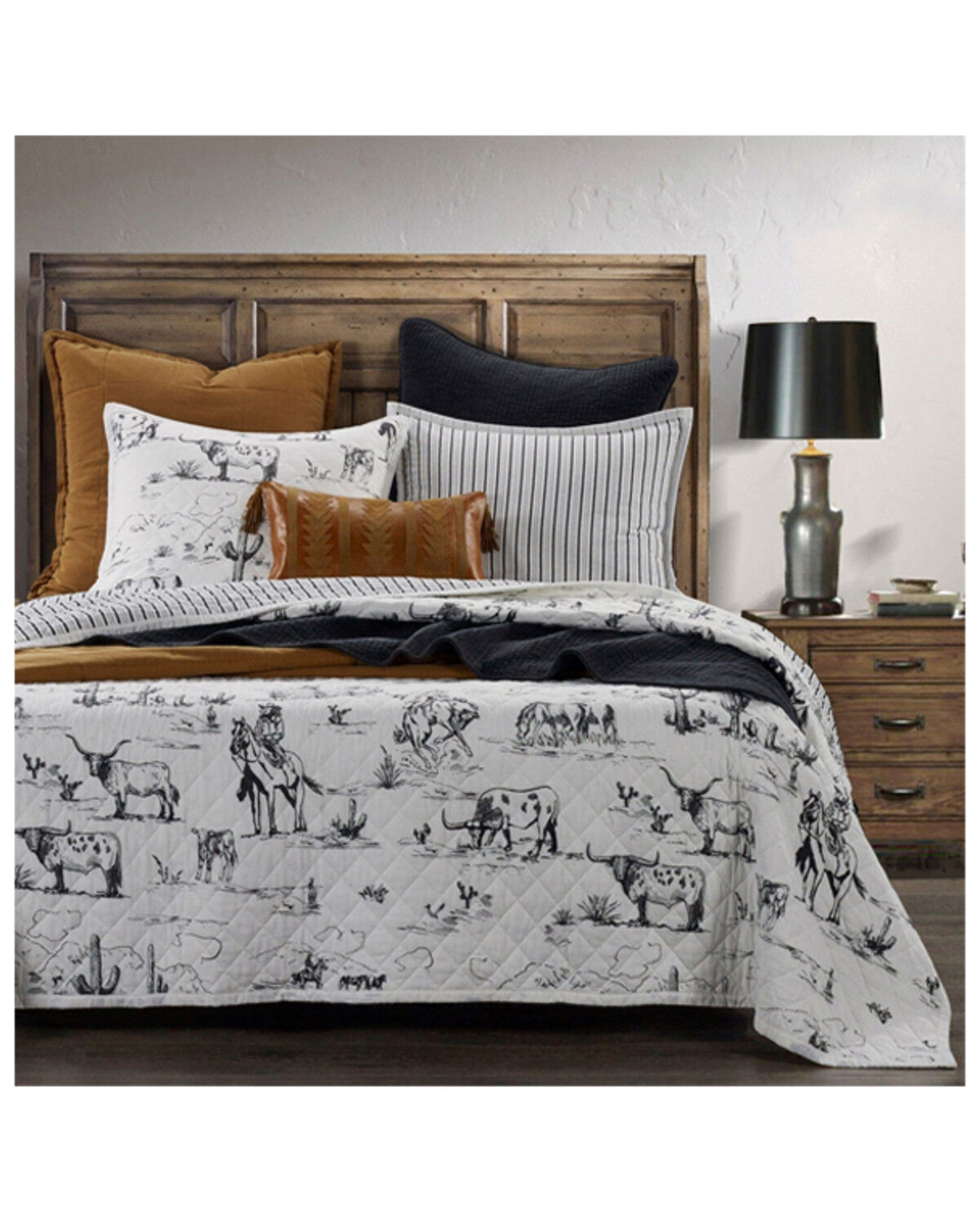 Image #1 - HiEnd Accents Black Ranch Life Western Toile Reversible 3-Piece King Quilt Set, Black, hi-res