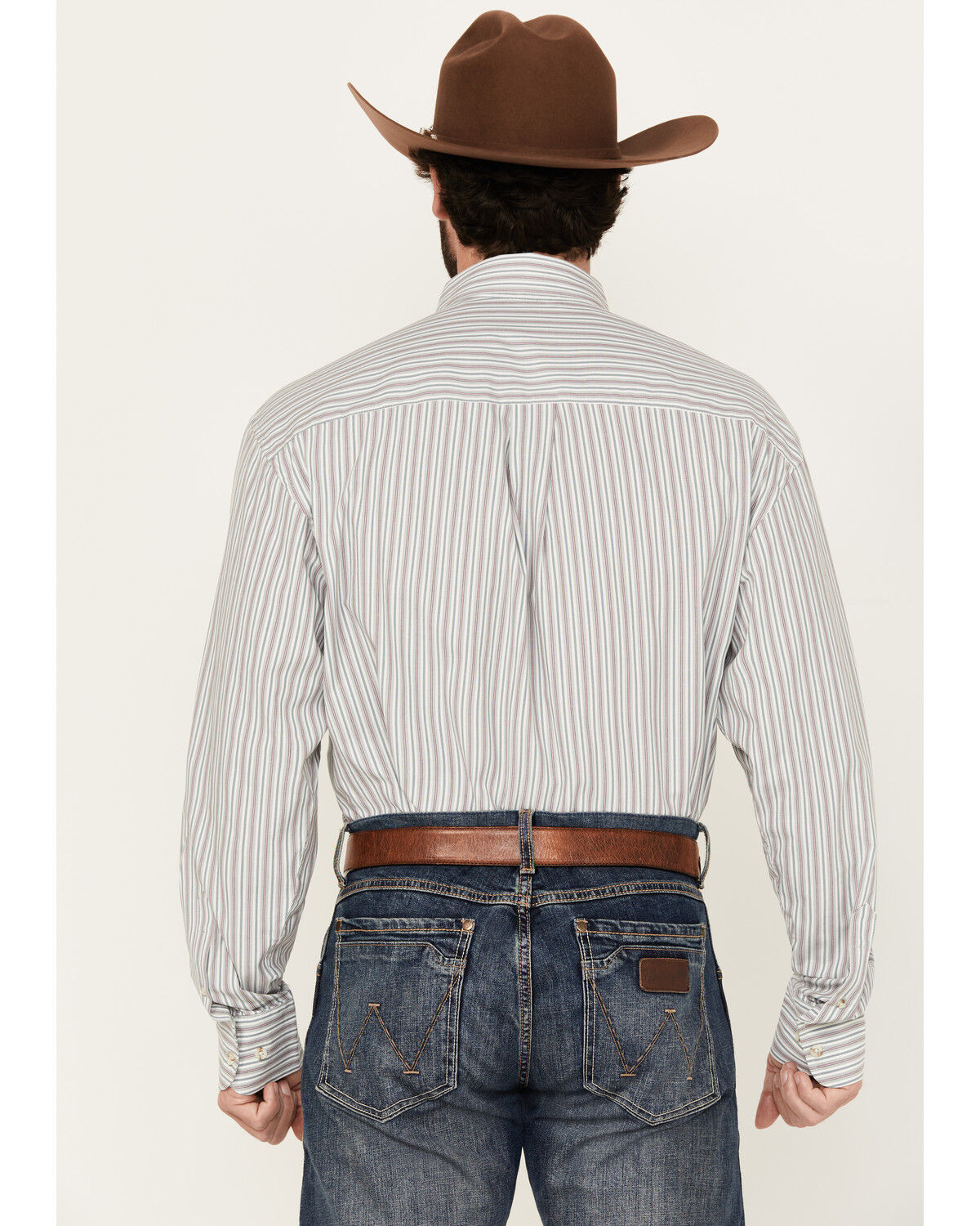 Image #4 - George Strait by Wrangler Men's Striped Print Long Sleeve Button-Down Stretch Western Shirt, Light Grey, hi-res