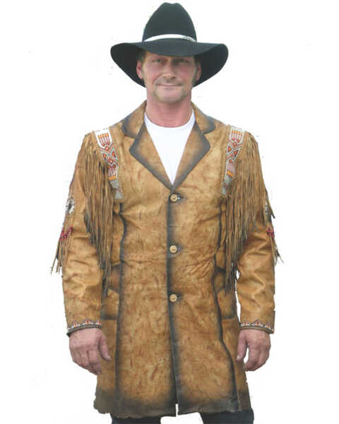 Kobler Leather Men's Fargo Beaded Long Jacket , Tan, hi-res