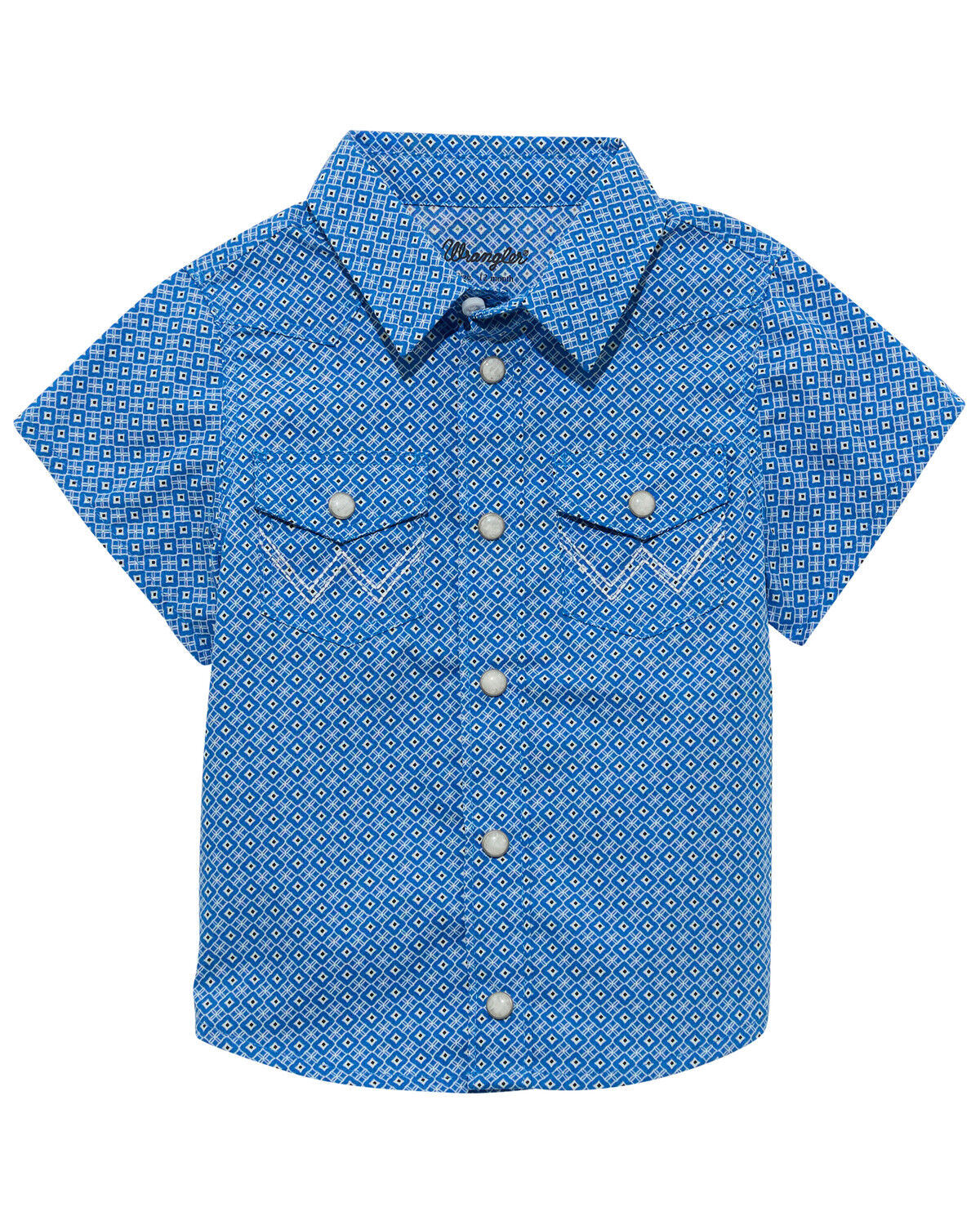 Image #1 - Wrangler Infant Boys' Geo Print Short Sleeve Snap Western Shirt, Blue, hi-res