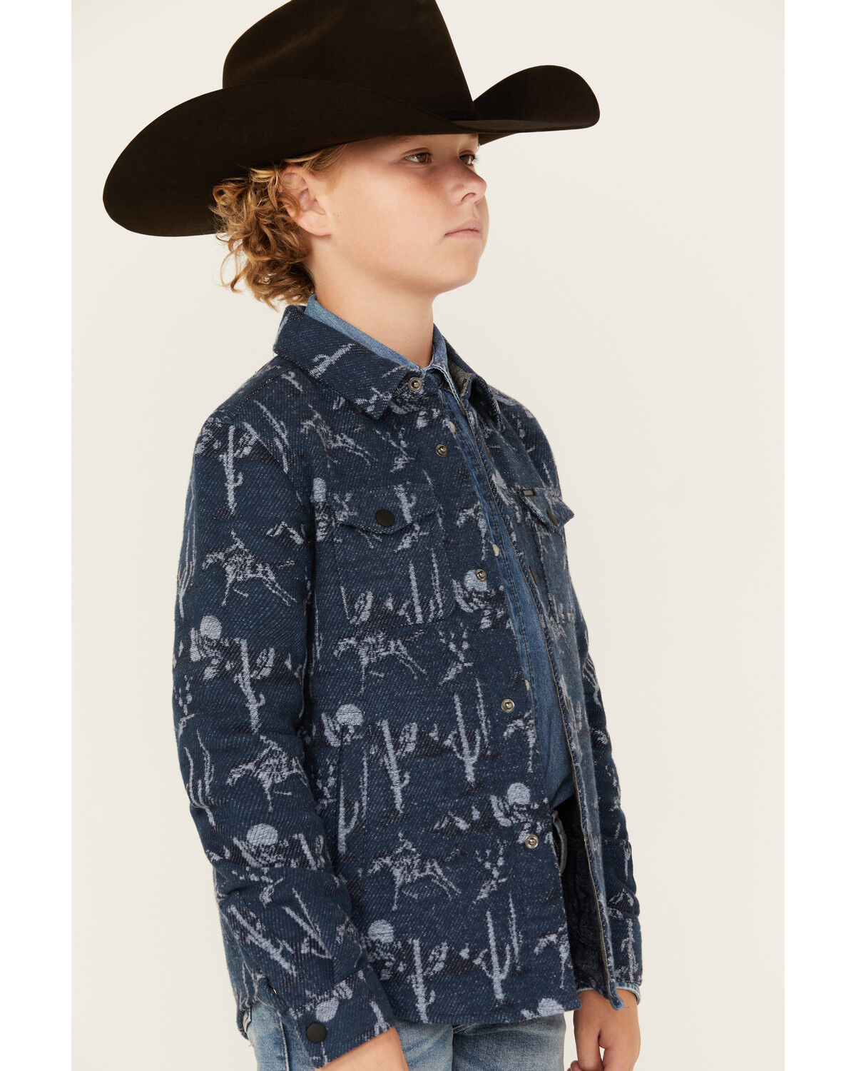 Image #2 - Rock & Roll Denim Boys' Cactus Print Shacket, Blue, hi-res