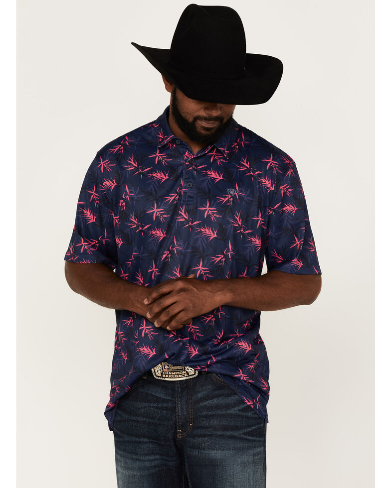 Ariat Men's Bamboo Floral Print Polo Shirt , Navy, hi-res