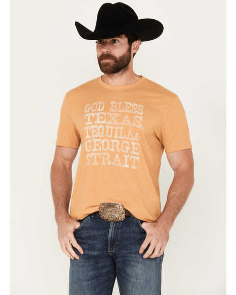 George Strait by Wrangler Men's God Bless Texas Short Sleeve Graphic T-Shirt, Gold, hi-res