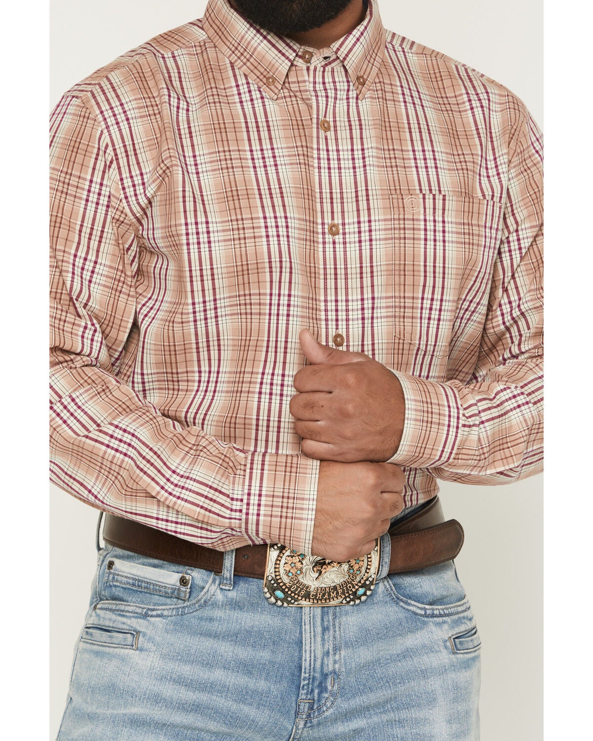 Image #3 - Cody James Men's Bodie Plaid Print Long Sleeve Button-Down Stretch Western Shirt, Tan, hi-res
