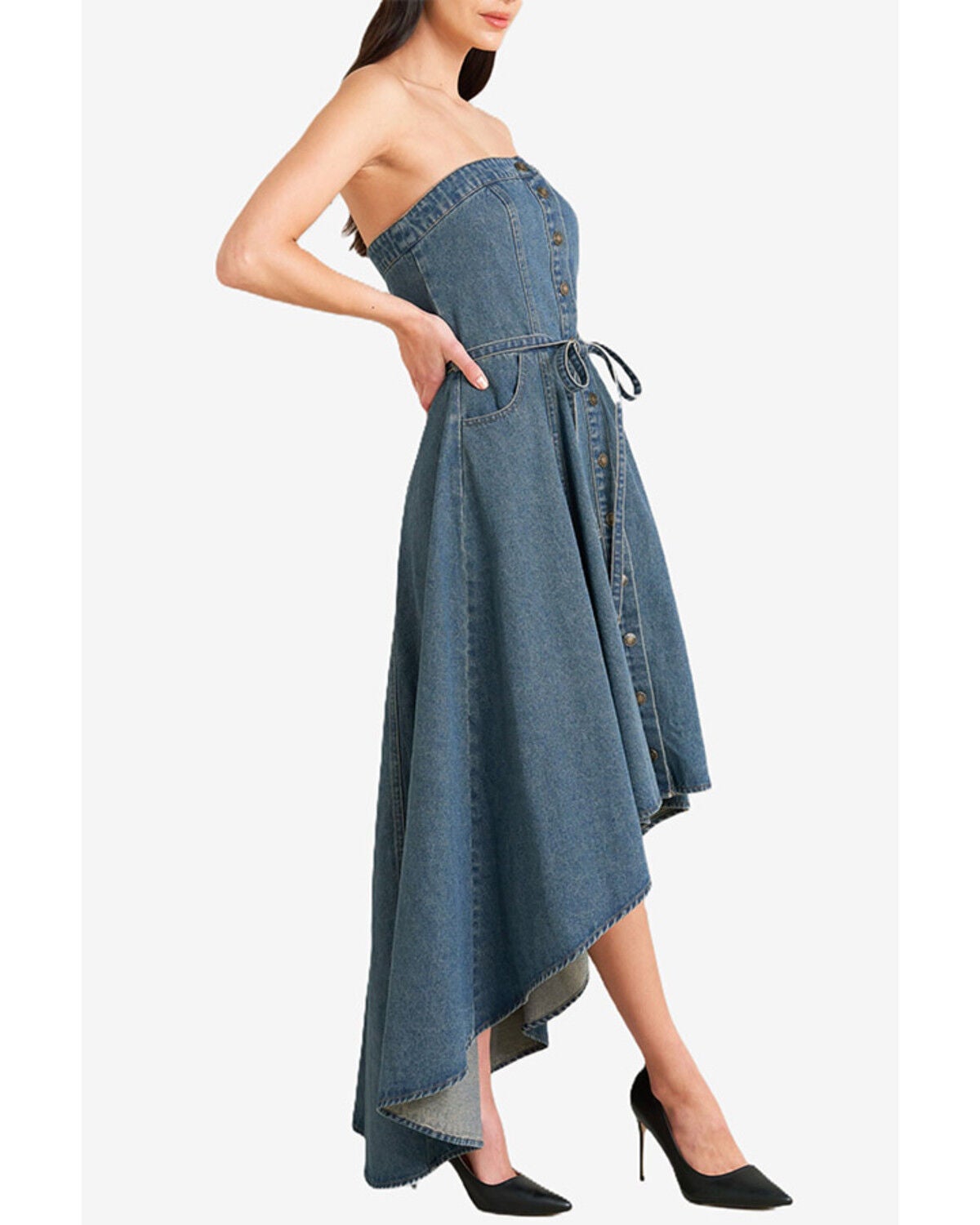 Image #3 - Flying Tomato Women's Midnight Volume Denim Midi Dress, Indigo, hi-res