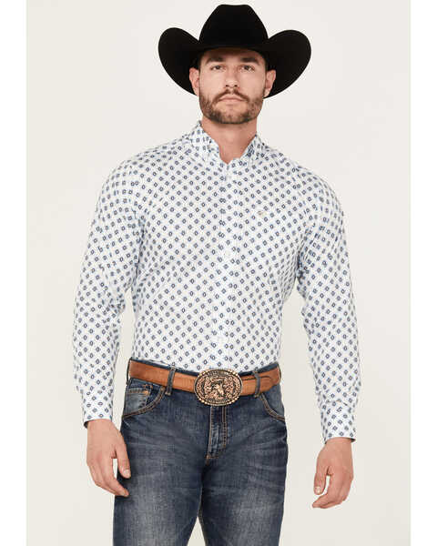 Ariat Men's Kobe Southwestern Print Long Sleeve Button-Down Western Shirt, White, hi-res