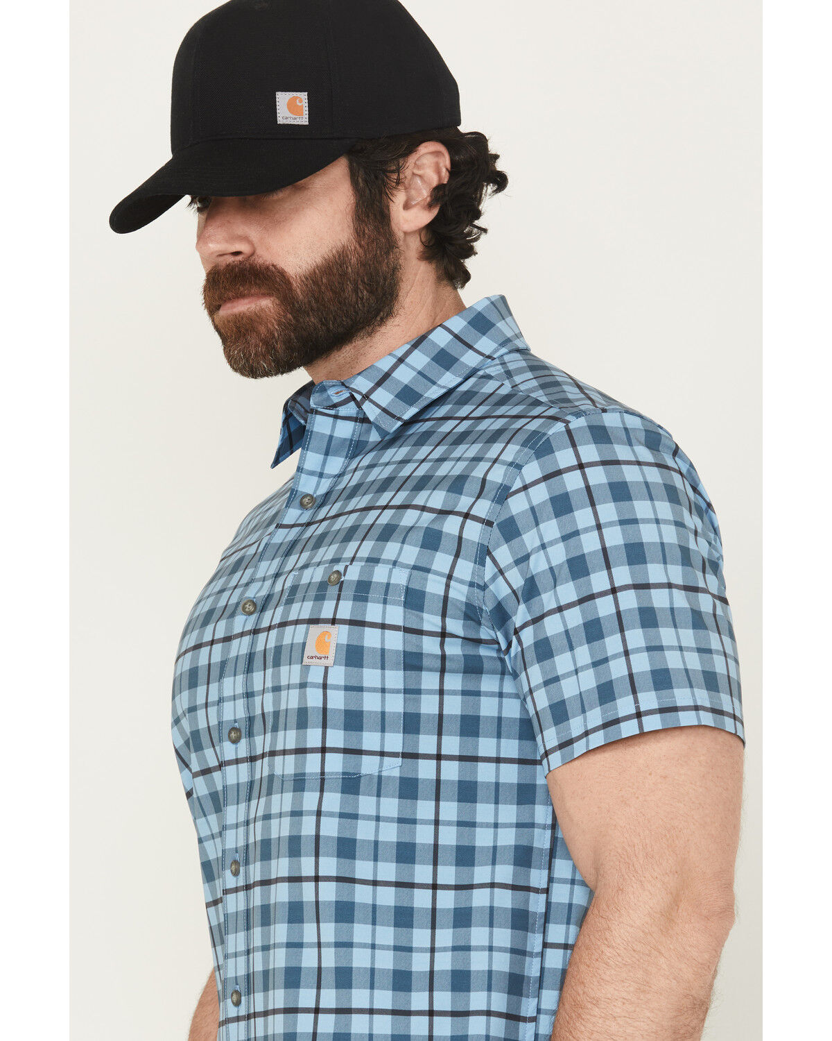 Image #2 - Carhartt Men's Force Sun Defender™ Relaxed Fit Lightweight Plaid Print Short Sleeve Button-Down Work Shirt, Blue, hi-res