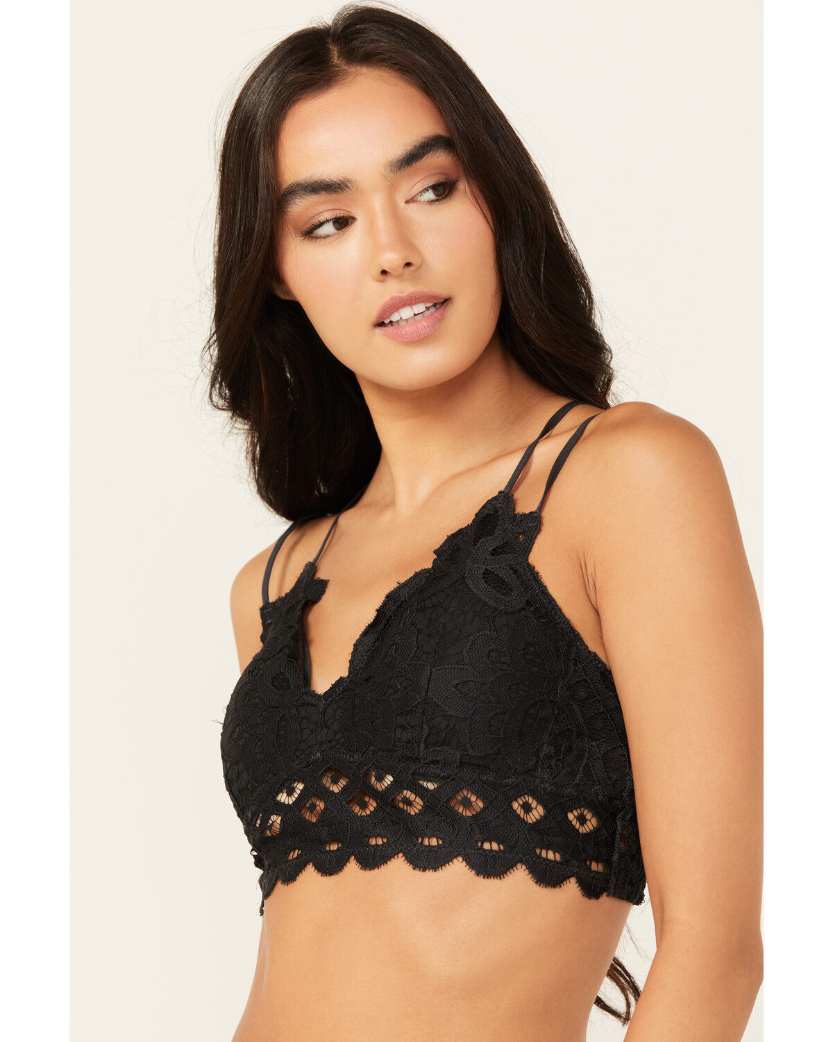 Image #2 - Wishlist Women's Strappy Lace Applique Scallop Lace Bralette, Charcoal, hi-res