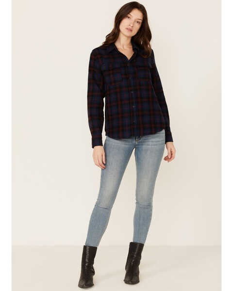 Image #4 - United By Blue Women's Plaid Print Responsible Button Down Western Flannel Shirt , Navy, hi-res