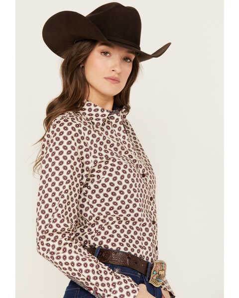 Image #2 - Cinch Women's Medallion Striped Long Sleeve Button-Down Western Shirt, Ivory, hi-res