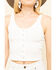 Image #4 - Miss Me Women's Ivory Ribbed Button Crop Top, Ivory, hi-res