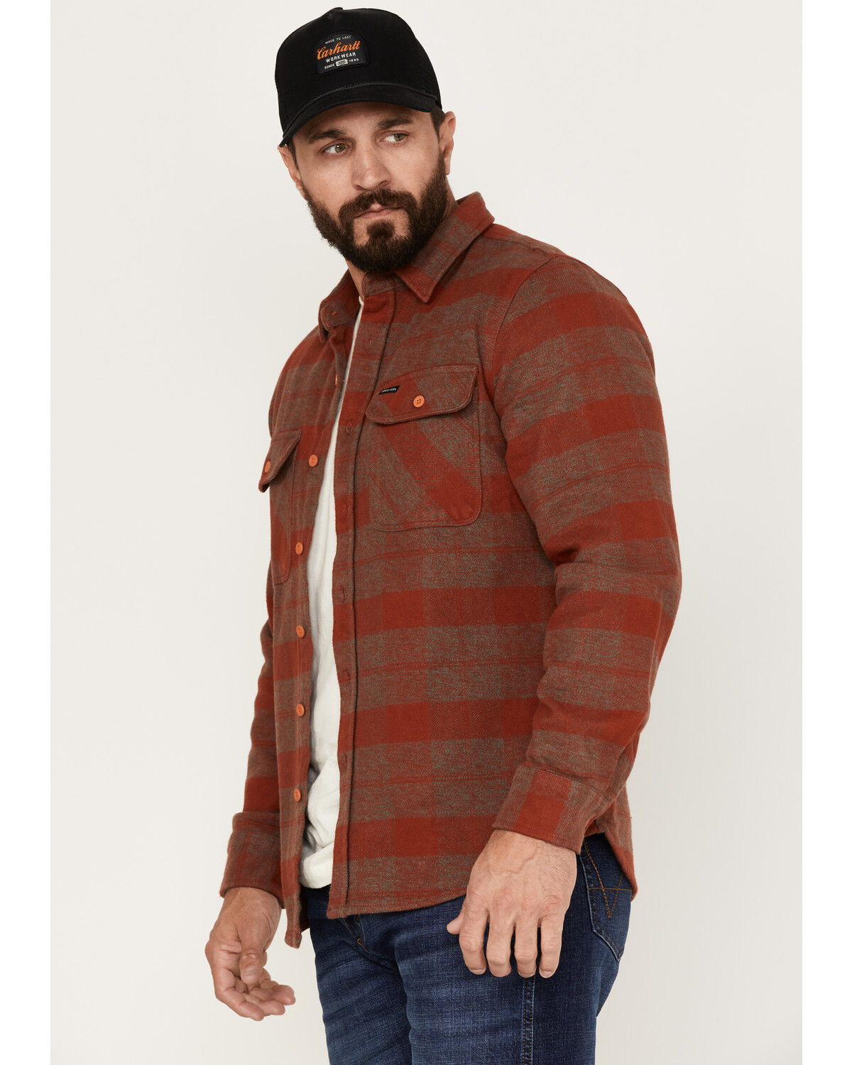 Image #2 - Brixton Men's Bowery Long Sleeve Button Down Flannel Shirt, Rust Copper, hi-res