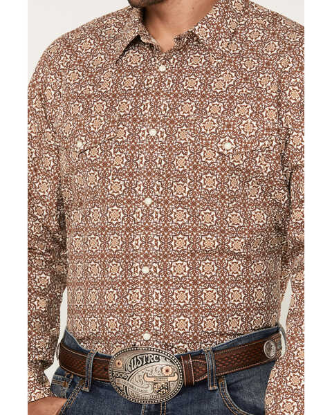 Image #3 - Gibson Men's Kaleidoscope Medallion Print Long Sleeve Pearl Snap Western Shirt, Fired Brick, hi-res