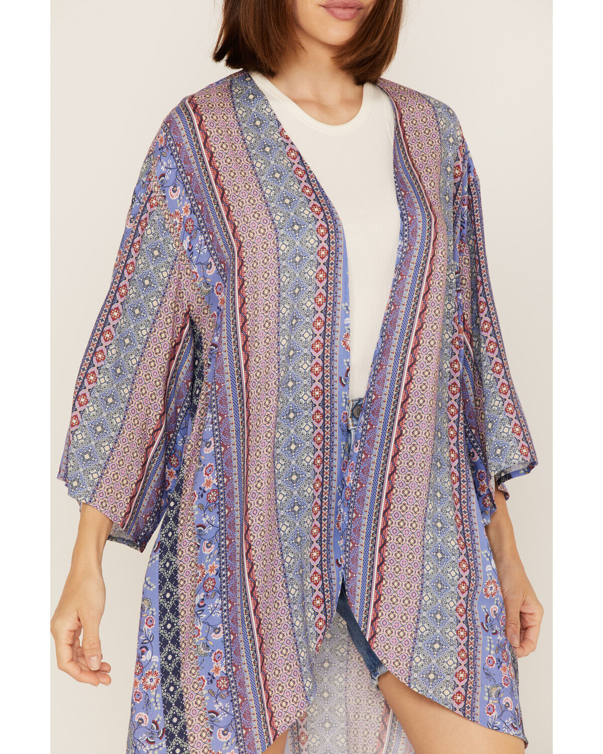 Image #3 - Cotton & Rye Women's Floral Border Print Kimono, Blue, hi-res