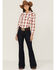 Image #2 - Rough Stock By Panhandle Women's Dobby Plaid Print Long Sleeve Western Pearl Snap Shirt, Red, hi-res