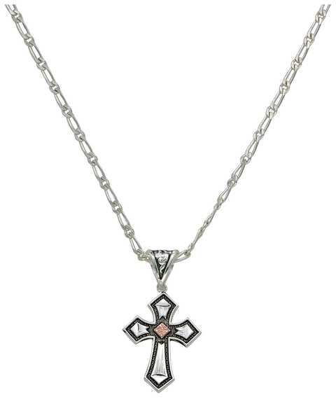 Montana Silversmiths Men's Antique Silver with Copper Cross Necklace, Silver, hi-res