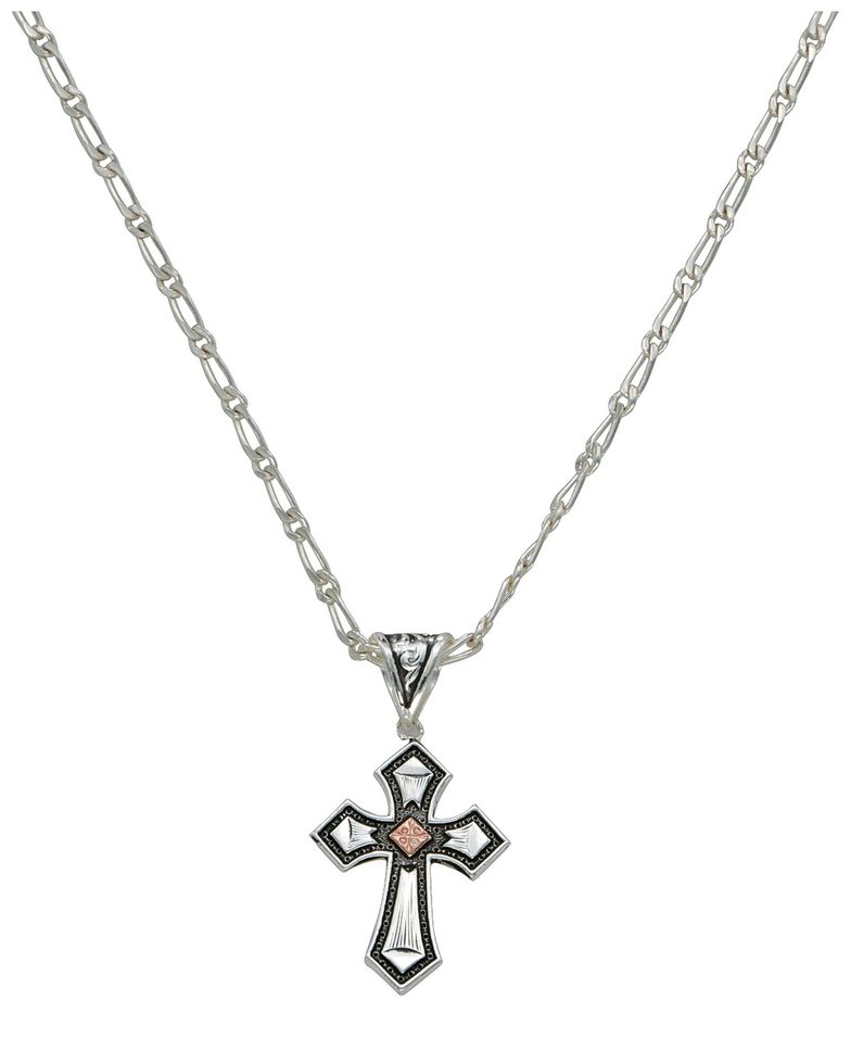 Montana Silversmiths Antique Silver with Copper Cross Necklace, Silver, hi-res