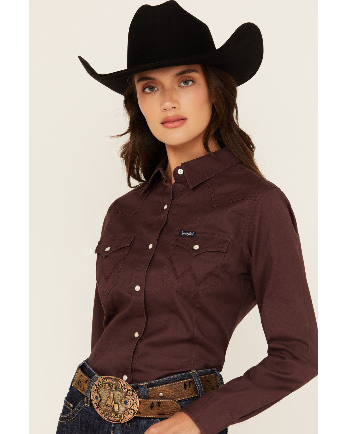 Image #2 - Wrangler Retro Women's Solid Long Sleeve Snap Western Shirt, Purple, hi-res