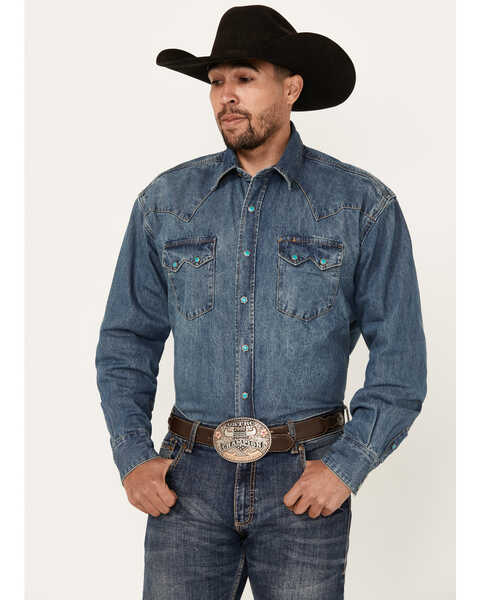 Image #1 - Stetson Men's Denim Long Sleeve Snap Western Shirt, , hi-res