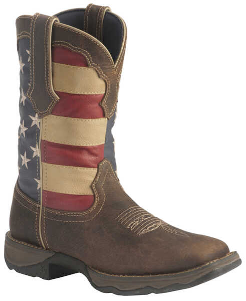 Image #1 - Durango Lady Rebel American Flag Western Performance Boots - Broad Square Toe, Brown, hi-res