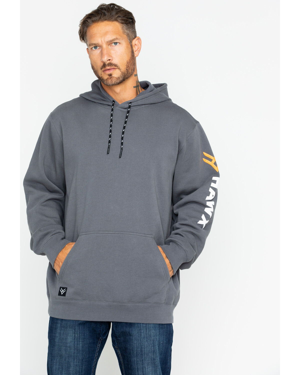 Image #1 - Hawx Men's Logo Sleeve Hooded Work Sweatshirt, Charcoal, hi-res