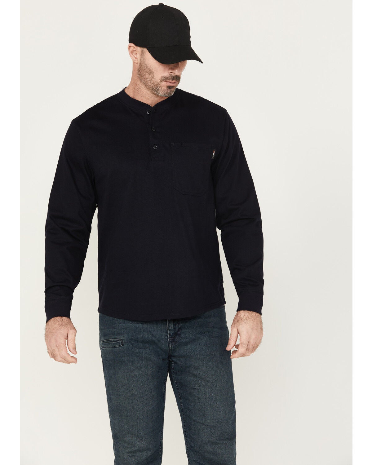 Hawx Men's FR Long Sleeve Pocket Henley, Navy, hi-res