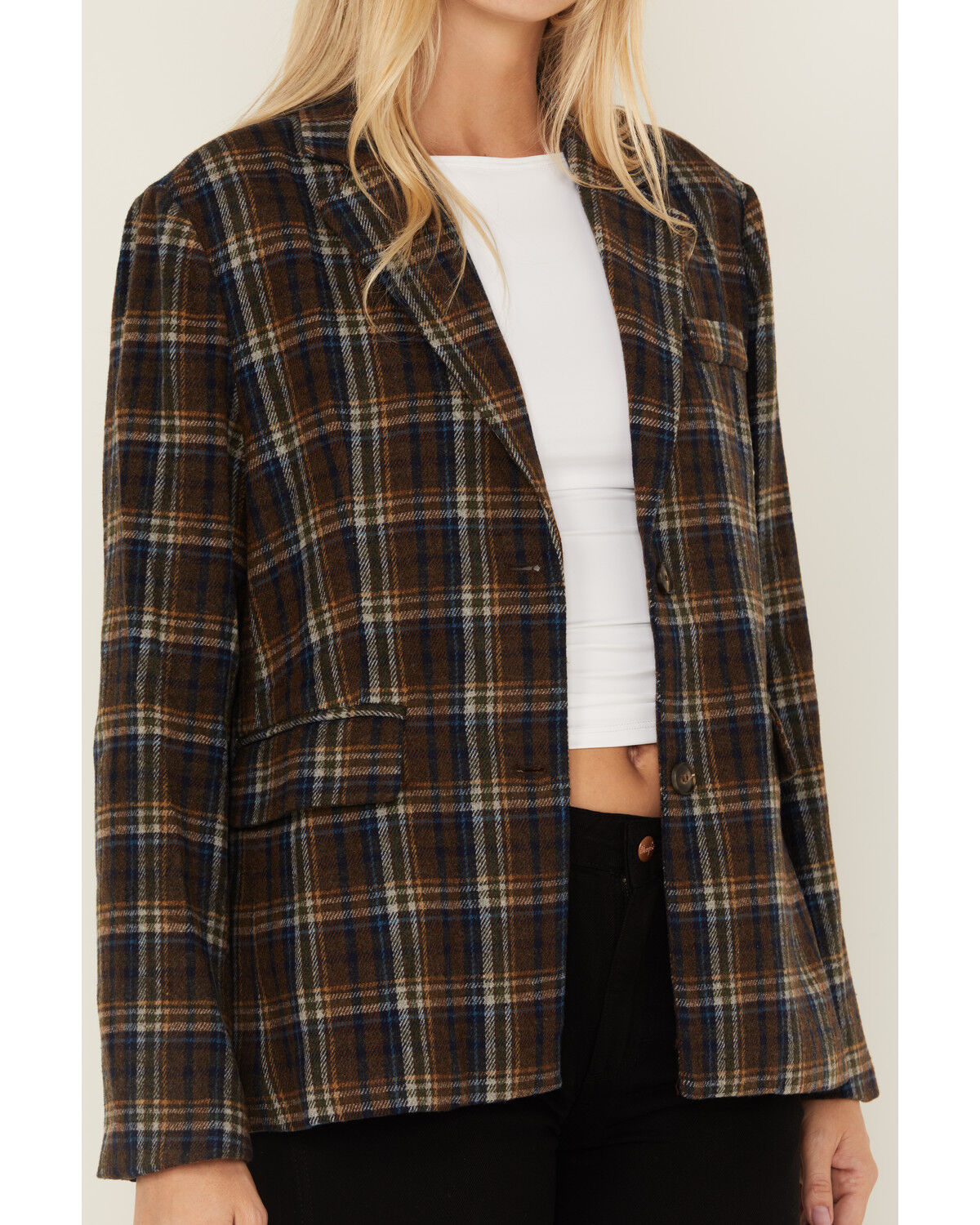 Image #3 - Sadie & Sage Women's Plaid Print Blazer, Navy, hi-res