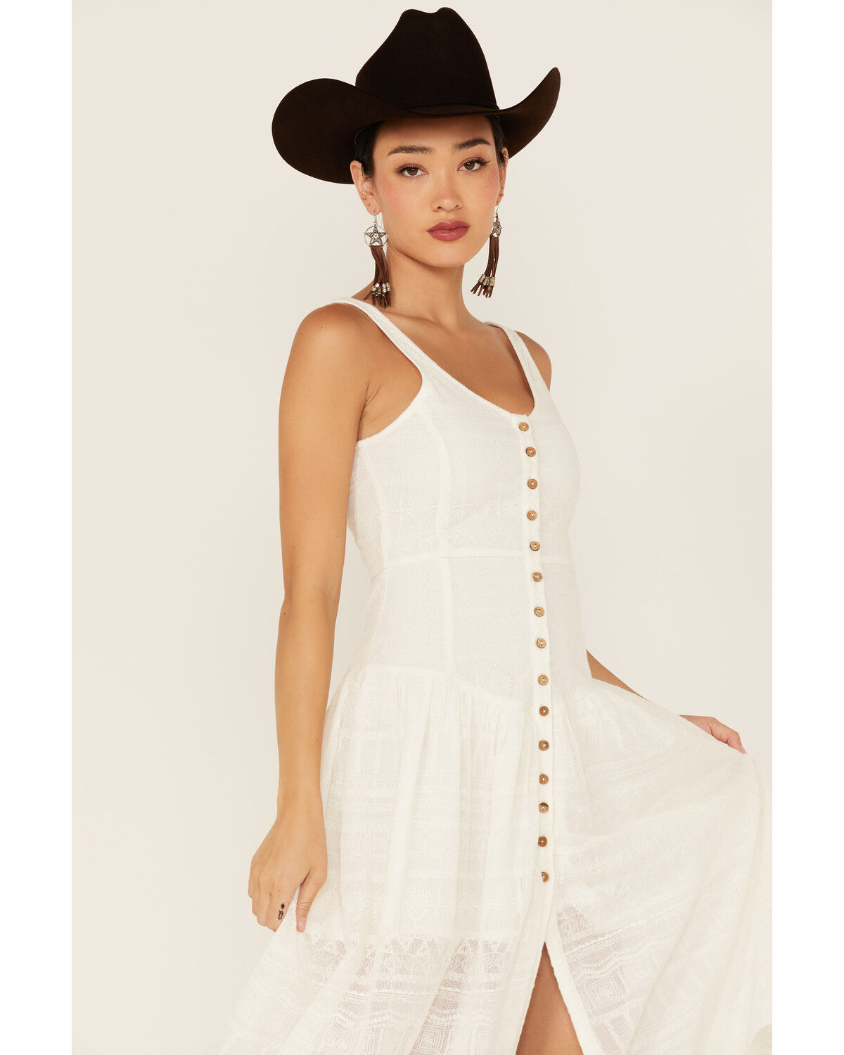 Image #2 - Shyanne Women's Drop Waist Button Front Sleeveless Midi Dress, Ivory, hi-res